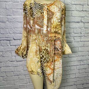 Chico’s Mixed Animal & Paisley Print Tunic Blouse – Size 2 (Large)